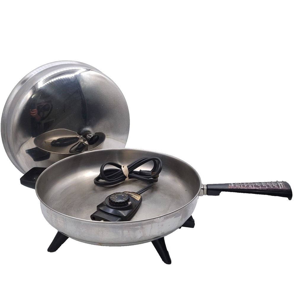 Vtg Farberware 12" Electric Fry Pan Skillet w/ Lid & Cord 310-A Stainless Tested
